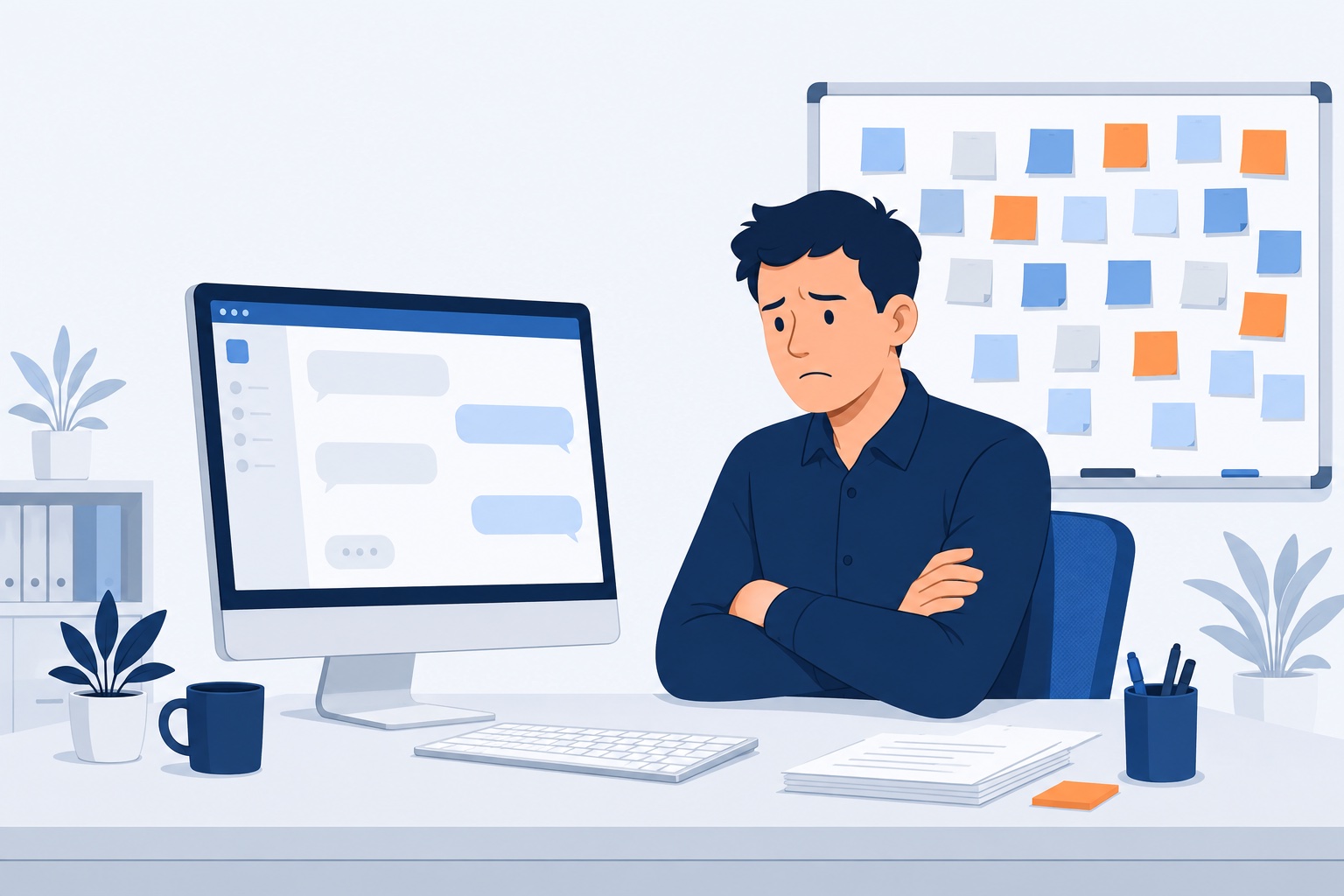 AIツールを導入したものの活用が進まず悩む担当者のイラスト