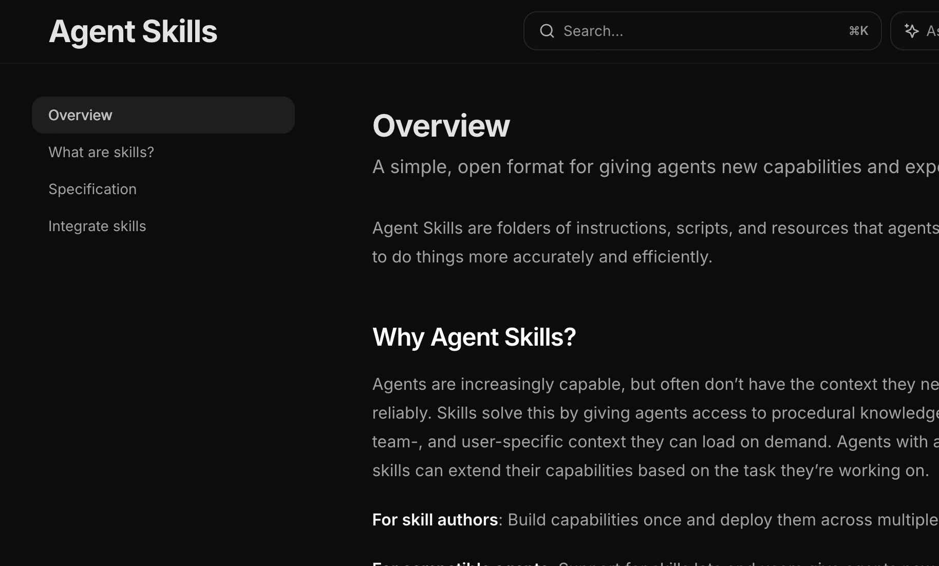 Agent Skillsがオープンスタンダードとして公開されている説明図